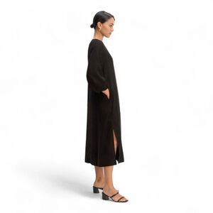 Everlane Black Linen A-Line Midi Dress Sz 12 | Long Sleeve Pockets, Lined NWT